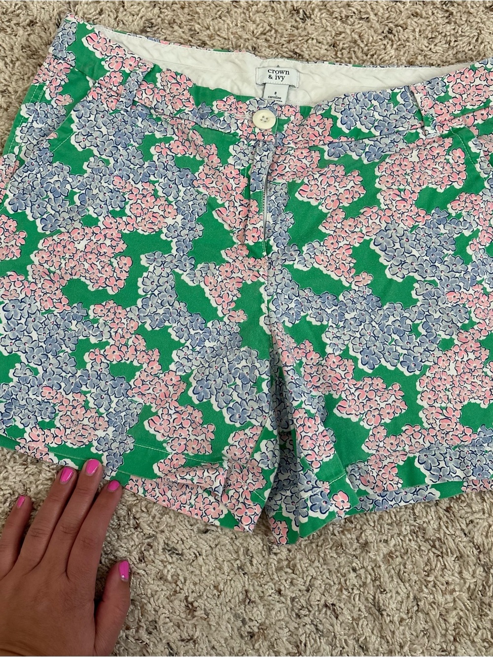 Crown & Ivy 8 Green Pink Floral Chino Caroline Shorts Boardwalk Preppy Fairy EUC